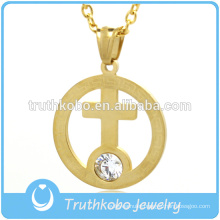 Gold Plated Stainless Steel Ring Pendant Inside Big Rhinestone Cross Pendant Jewelry